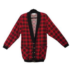 Red Black Plaid, Oversized Cardigan, Lightweight Over Shirt, Womens Size Medium,